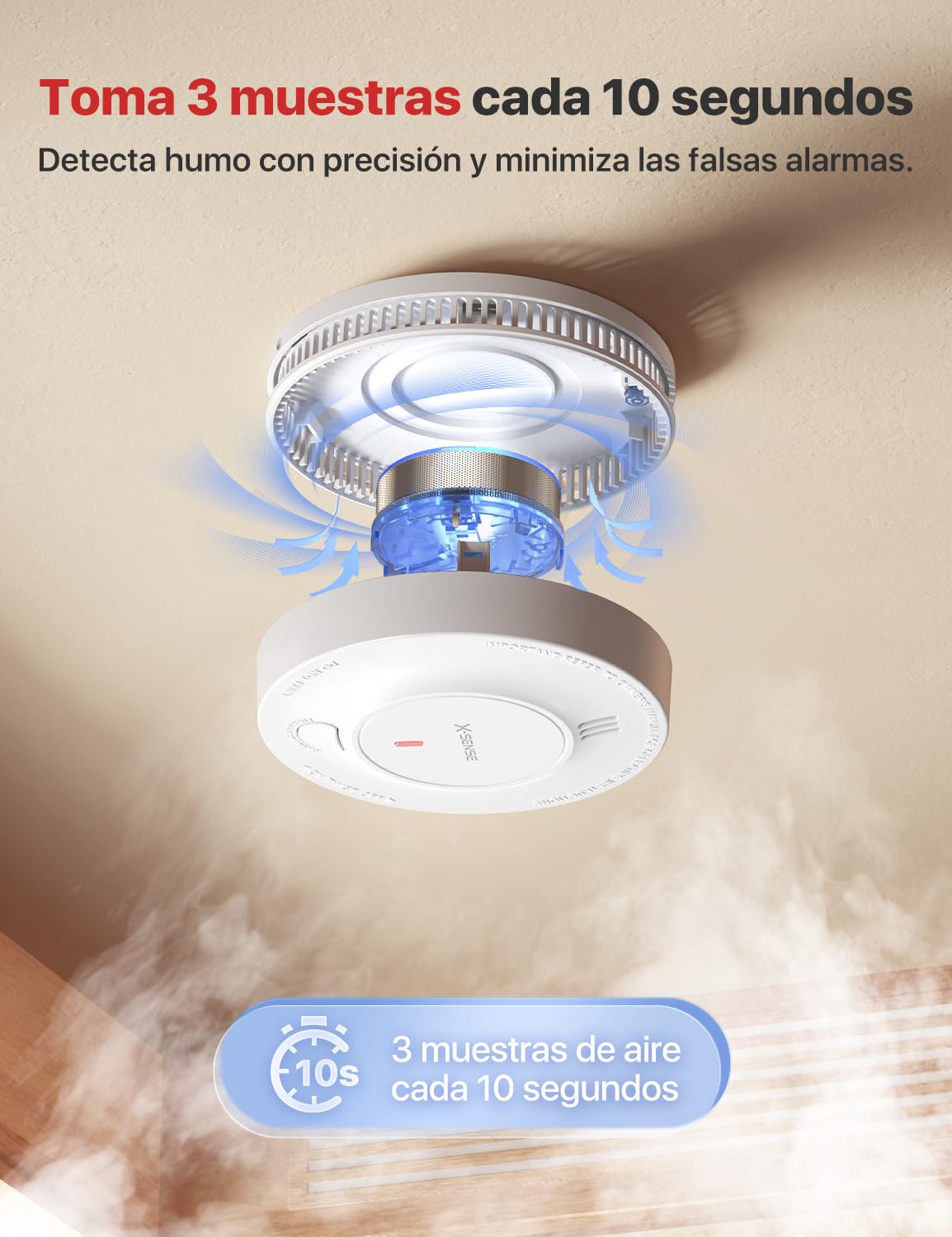 X-Sense Detector de Humo Mejorado batería de 10 años, Alarma de Incendio con Sensor fotoeléctrico, Alarma de Incendio certificada CE y TÜV Rheinland EN14604, SD19, 10 Piezas
