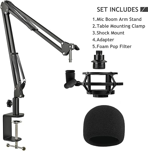 Miniatura 6 de Razer Seiren - Soporte de micrófono con brazo de brazo mini con filtro pop, soporte de choque, abrazadera resistente mejorada, soporte de brazo de