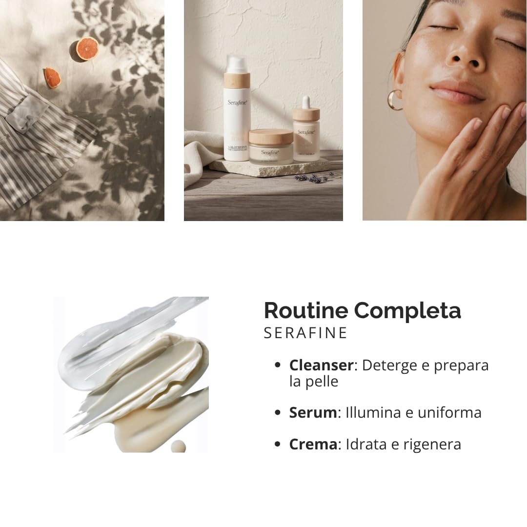 Serafine Rozjaśniające serum do twarzy z witaminą C, kwasem hialuronowym, prebiotykami i postbiotykami, do wszystkich rodzajów skóry, 30 ml