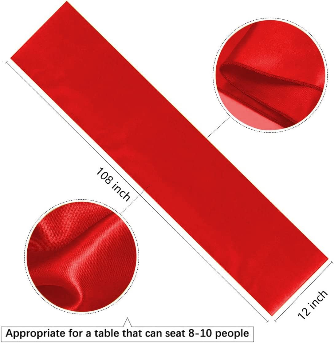 B-COOL Roter Tischläufer, Satin-Tischläufer, 30,5 x 274,3 cm, Seidenglatter Stoff, für Partys, Hochzeiten, Empfang, Tischdekorationen, 5 Stück