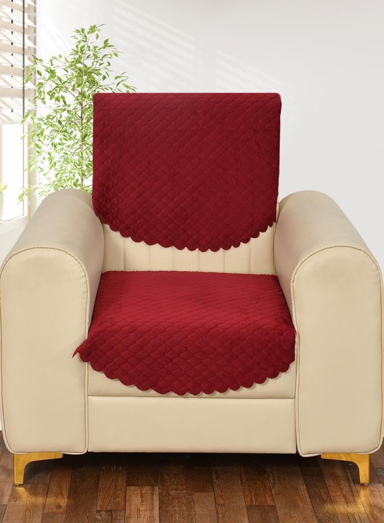 Star Beddings Velvet Quilted Sofa Covers in Different Set Options 5 Seater, 3 Seater, 1 Seater (Mahroon, 1 Seater)-image-10