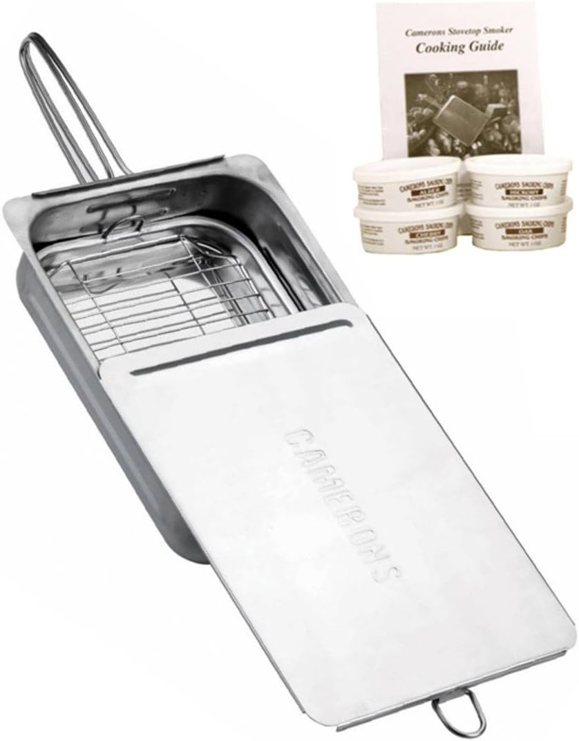 Camerons Large Stovetop Smoker w Wood Chips and Recipes 11" x 15" x 3