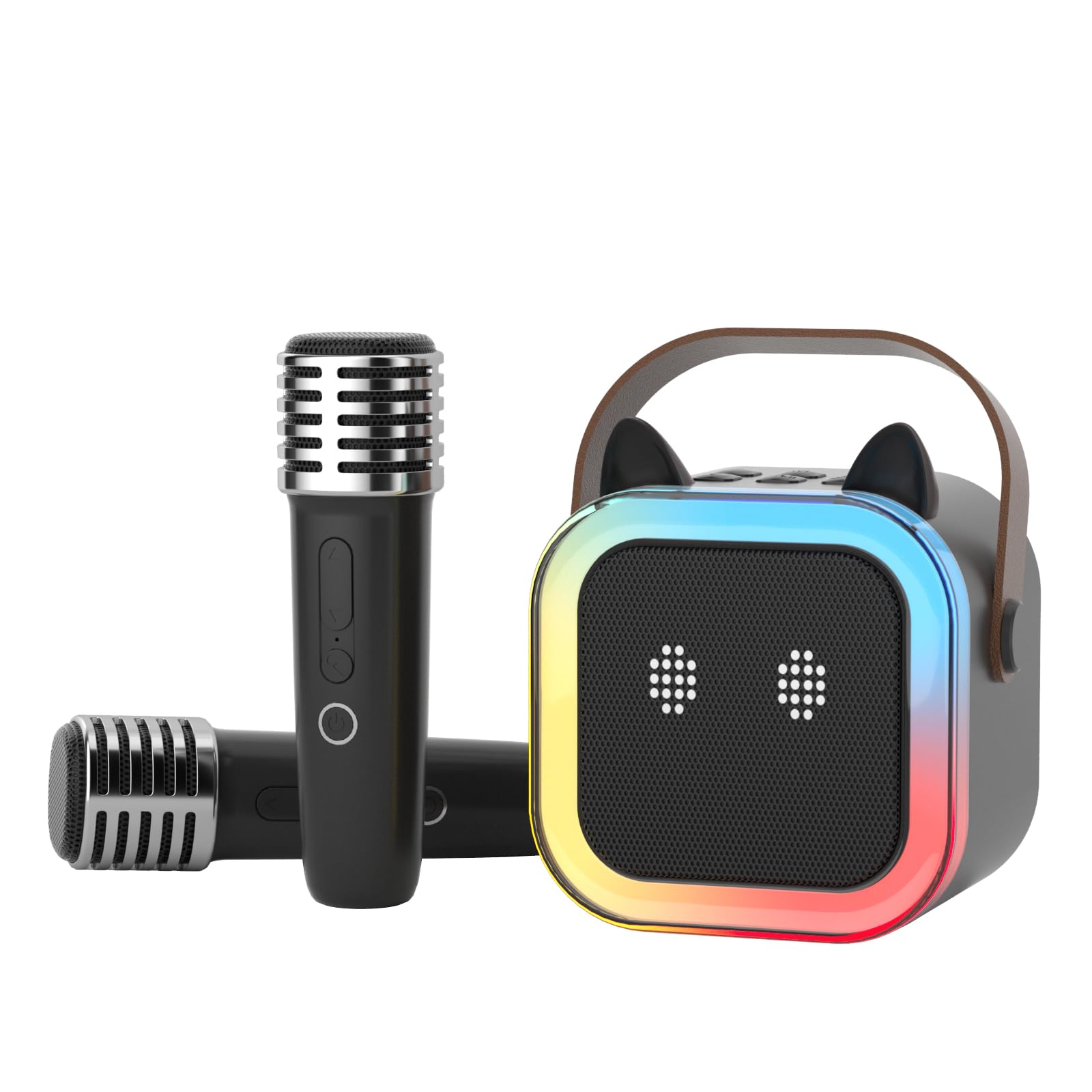 süß Katzenohr Karaoke-Maschine für Kinder Erwachsene, Tragbar Karaoke-System mit blinkendem LED-Licht, 2 drahtlose Mikrofone, Geschenk Party Lautsprecher für Kinder Geburtstag Weihnachten