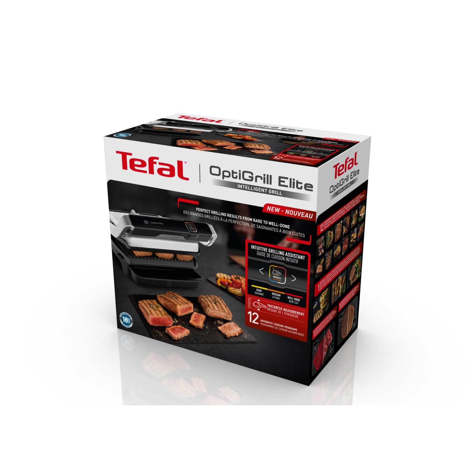 Tefal OptiGrill Elite Kontaktgrill, 12 Programme, Digitales Display, abnehmbare Platten, Edelstahl, GC750D16