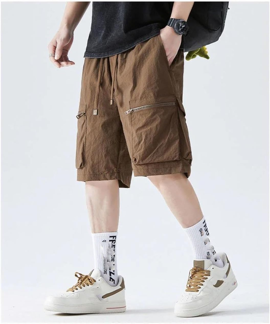 Men Summer Quick Dry Running Gym Beach Jogging Zipper Pocket Cargo Shorts