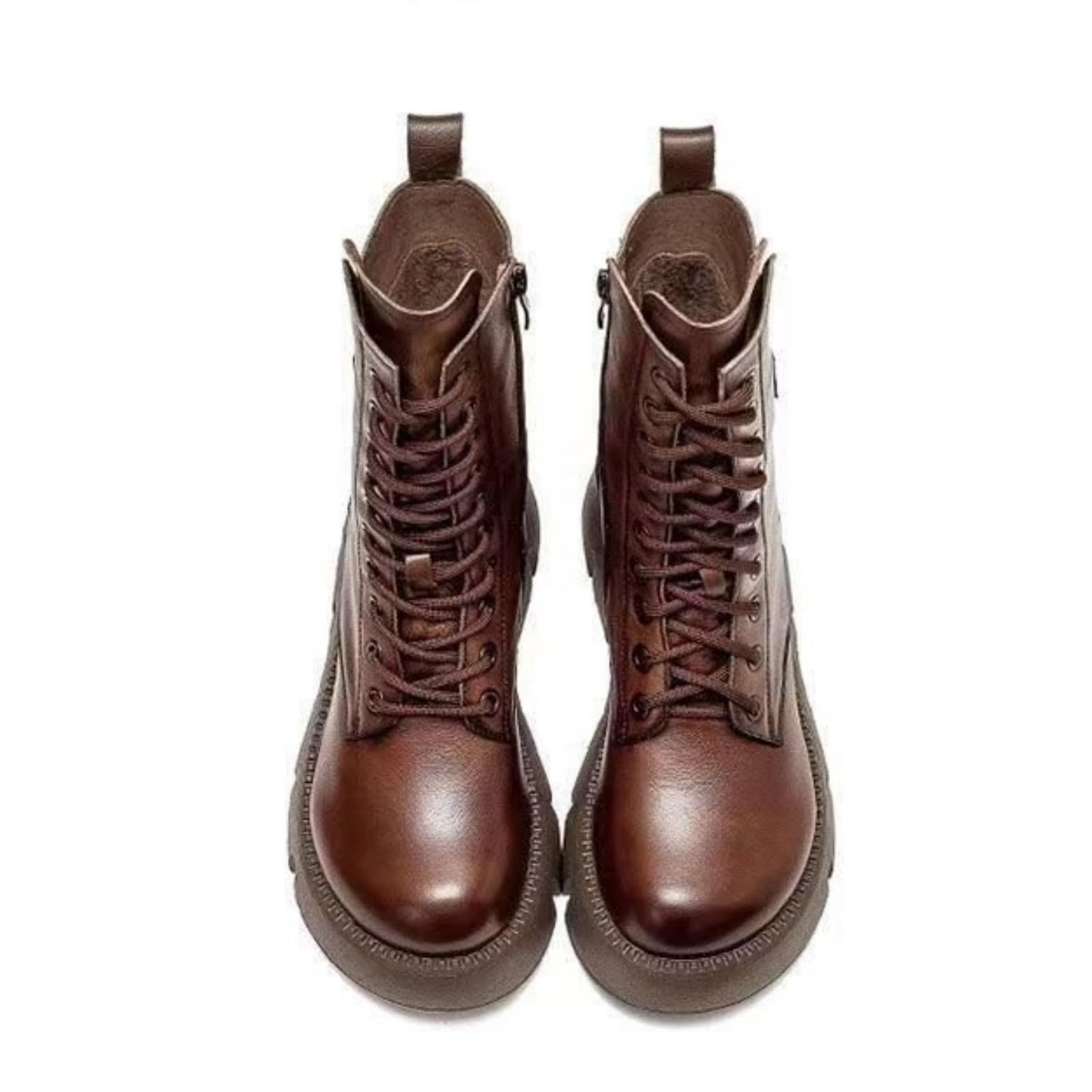 Botas con cordones para mujer, forradas, botas de invierno de piel, botines