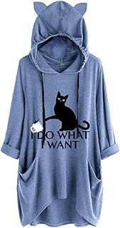 Felpe da Donna Casual Manica Lunga Pullover Tops Signore Oversize Elegante Lettera/Modello/Stampa di Natale Gatto Orecchio Felpa con Cappuccio
