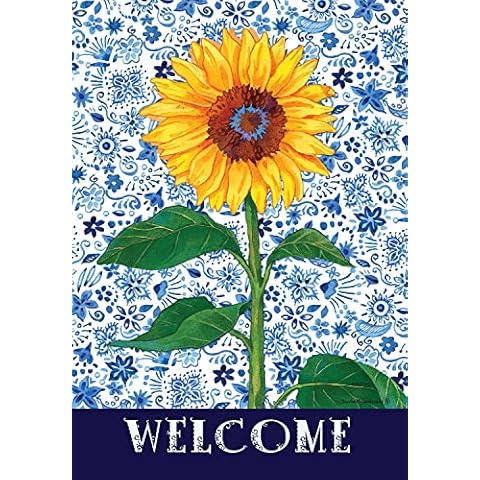 Sunflower on Blue - Garden Size, 12 x 18 Inch, Decorative Double Sided, Licensed and Copyrighted Flag , Printed in the USA Cover