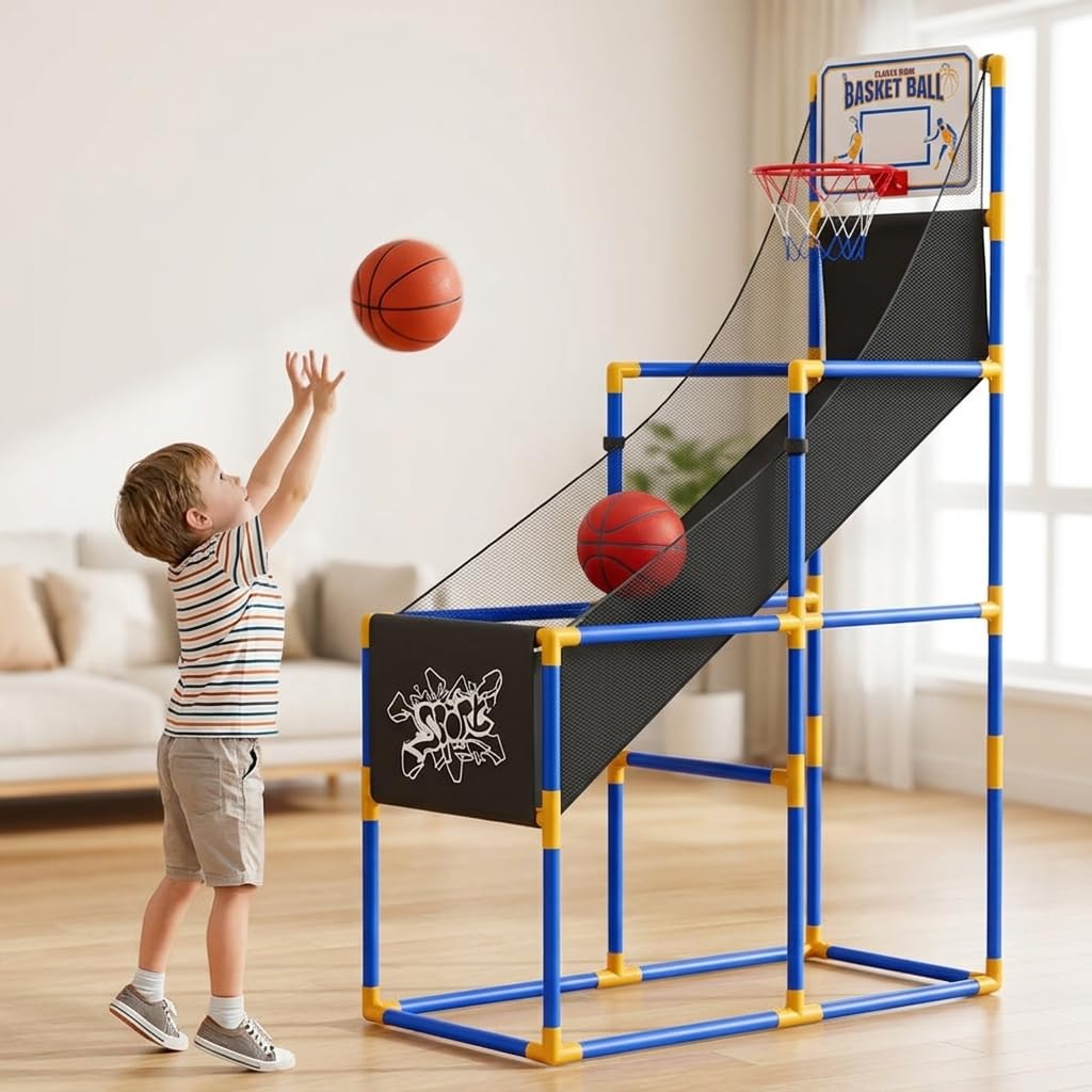Canasta Baloncesto Infantil con Automático, Juguete Portátil Interior para Niños, Máquina de Baloncesto de tamaño súper Grande, versión estándar con 2 Pelotas, con Soporte más Estable
