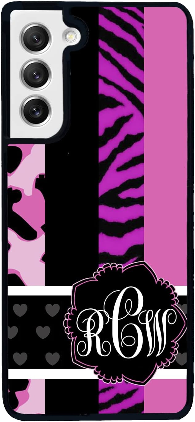 Leopard Zebra Personalized Monogram Black Rubber Phone Case Compatible With Samsung Galaxy S25 S25FE S25+ S25 Ultra S24 S24+ S24 Ultra S24FE, S23 FE S23+ Ultra S22 S22+