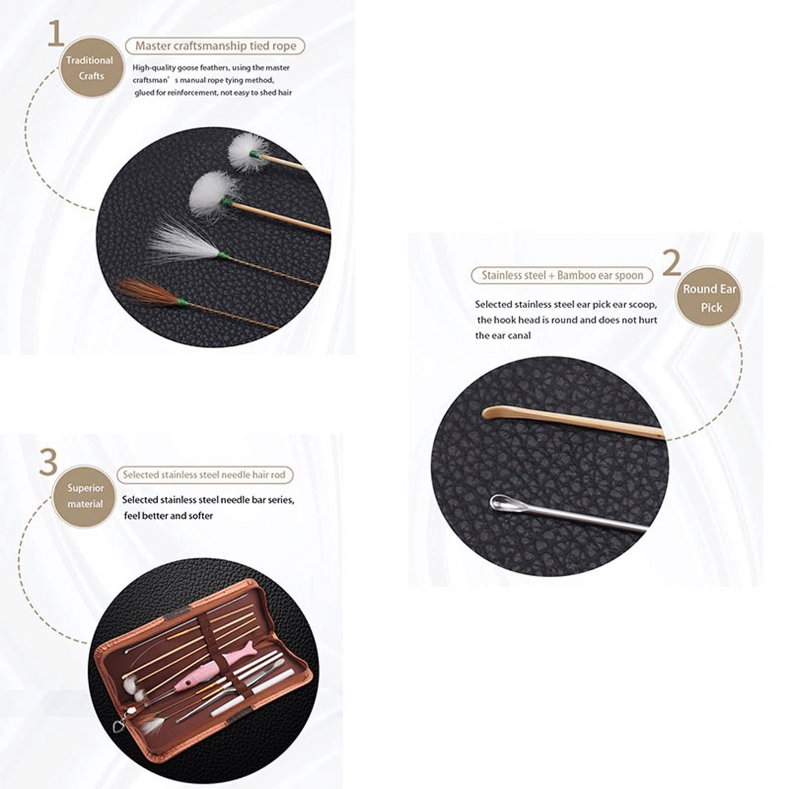Productos para Eliminar Cerumen, Juego de Herramientas de Limpieza de Cerumen, Cuchara emisora de luz, Pluma de Ganso, Salud para Masaje de