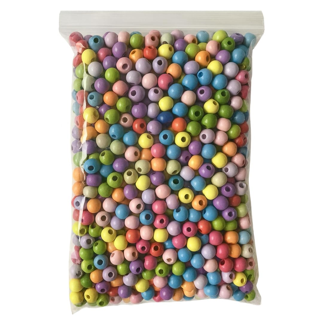 Springboard Mixed Wooden Beads (500g), Assorted Size & Colour Crafting Beads for Kids Bracelet Making, Macrame & EYFS Threading