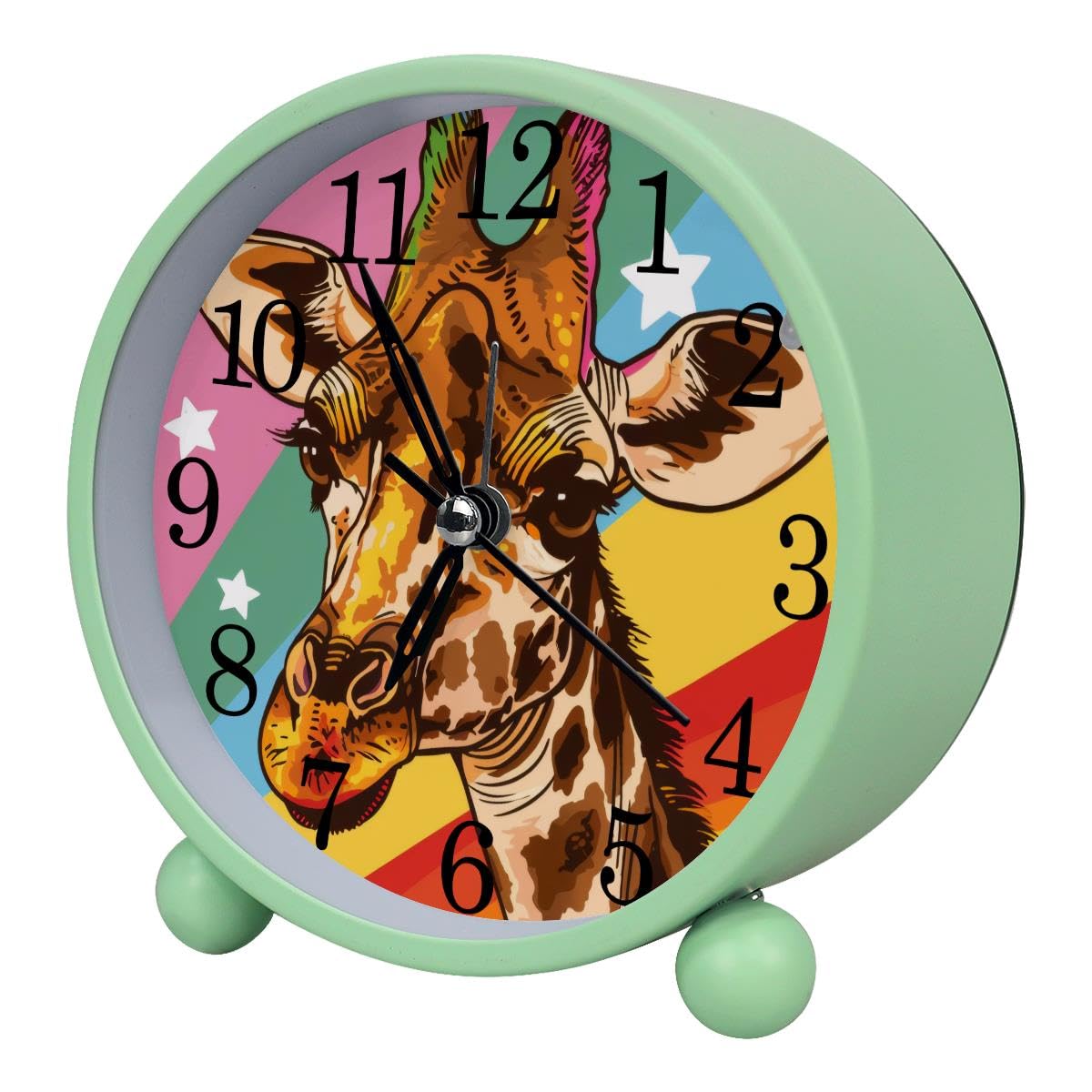 Alarm Clock Funny Giraffe Rainbow, Silent Non-Ticking with Night Light
