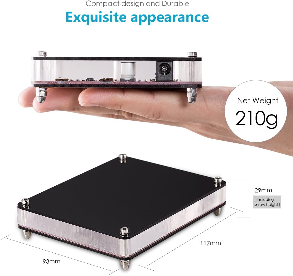 Close-up of the green circuit board with a spiral coil, labeled 'Ultra high-density non-direct coil design'.