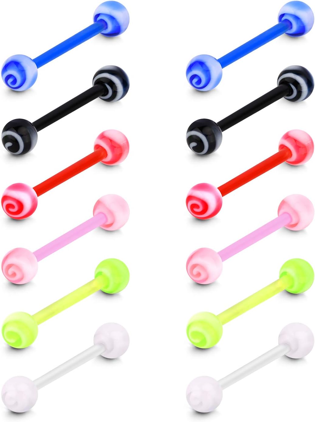 FECTAS6 Pairs Plastic Tongue Bars Nipple Ring Set Bioflex Flexible 16mm Barbell 14G Acrylic Piercing