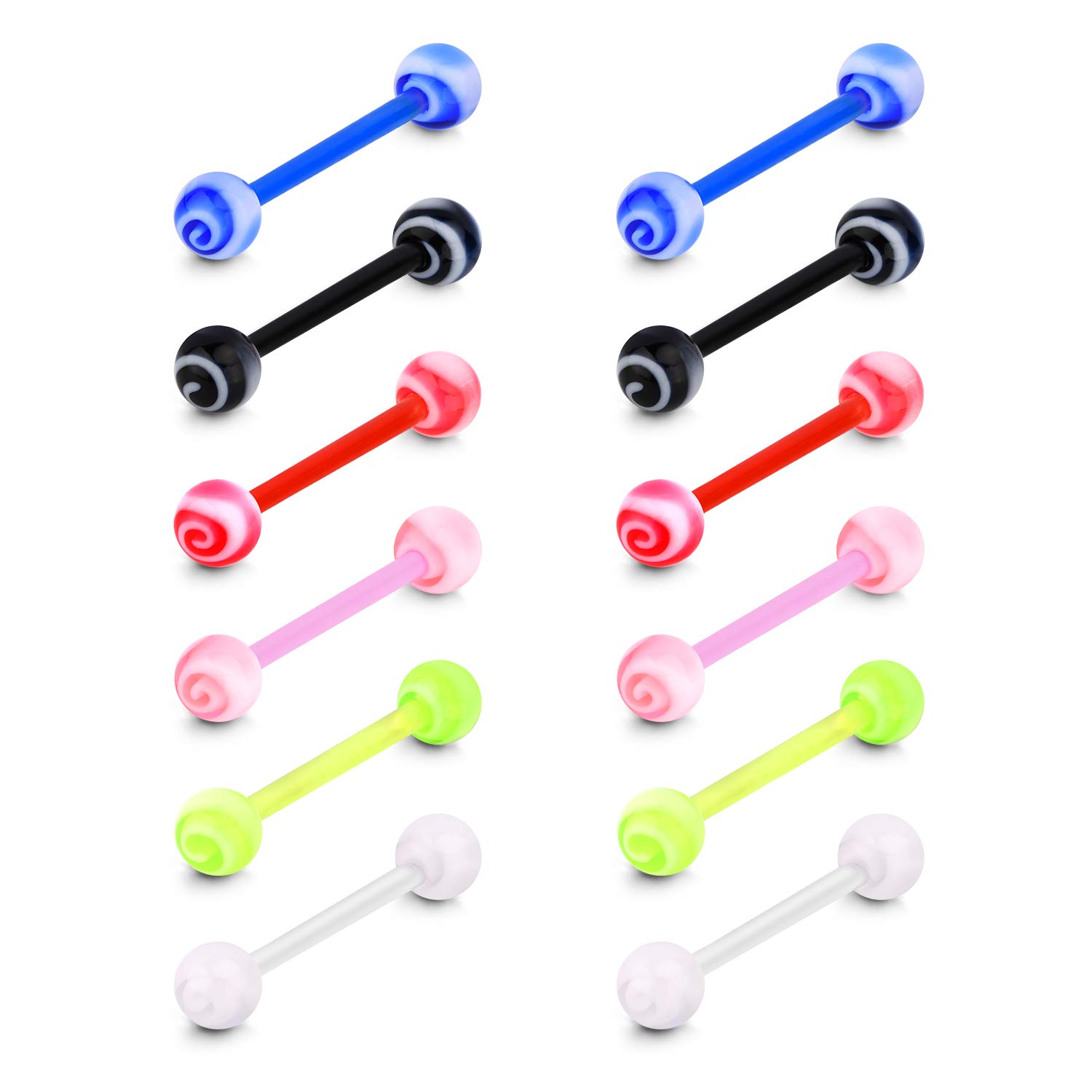 FECTAS6 Pairs Plastic Tongue Bars Nipple Ring Set Bioflex Flexible 16mm Barbell 14G Acrylic Piercing