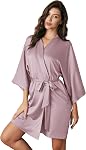 AW BRIDAL Silk Robes for Women, Short Bridesmaid Robes for Bridal Wedding Party, Bride Satin Bathrobe with Long Sleeve