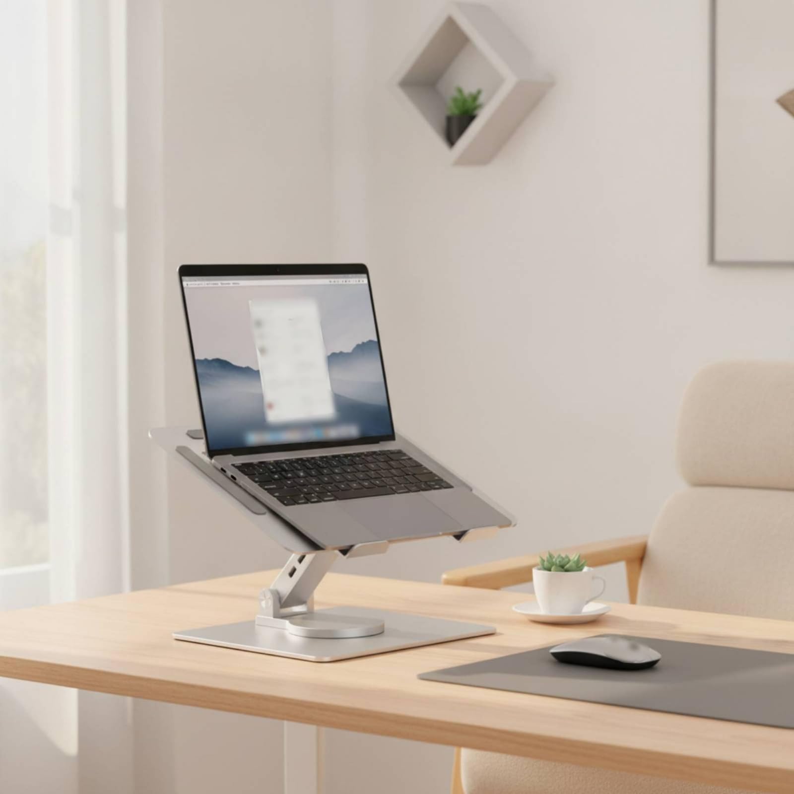 Supporto Docking Station Girevole Rialzo Regolabile per Professionisti, Smart Worker, Scrivania, Ufficio, Casa, Argento