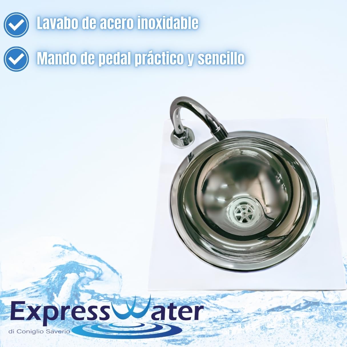 Lavabo portátil independiente Express Water con depósito de agua a pedal certificado para consultas comerciales y médicas (Luxury_Lite)