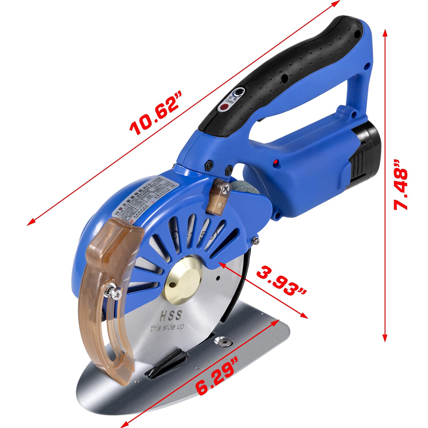 Cortador eléctrico giratorio de tela con 2 cuchillas y 2 baterías, 5 ajustes de velocidad, potente servomotor para un corte eficiente de tela