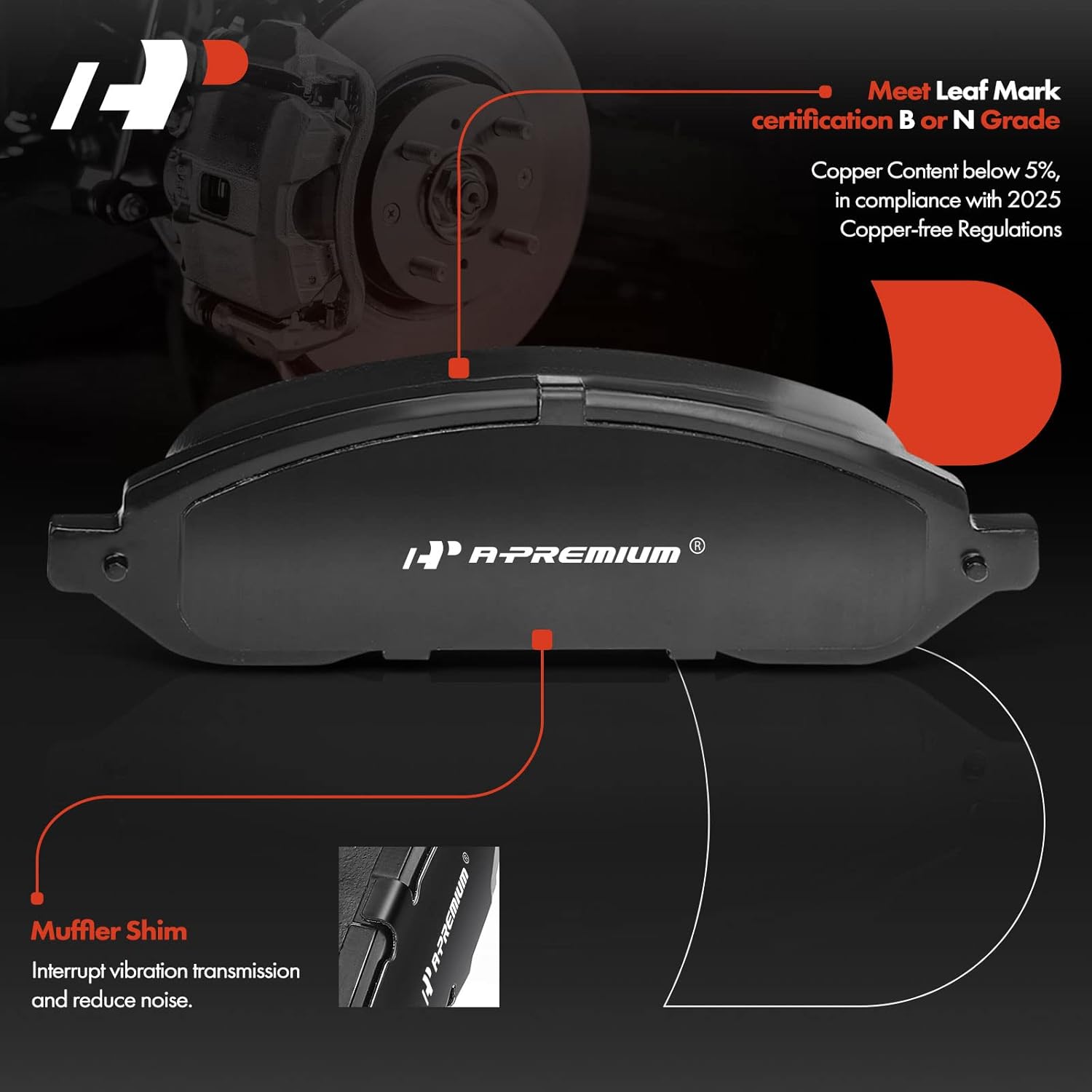 A-Premium Front Ceramic Brake Pads Set Compatible with Ford and Mercury Models - Freestar/Monterey 2004 2005 2006 2007, with Hardware, 4-Pack