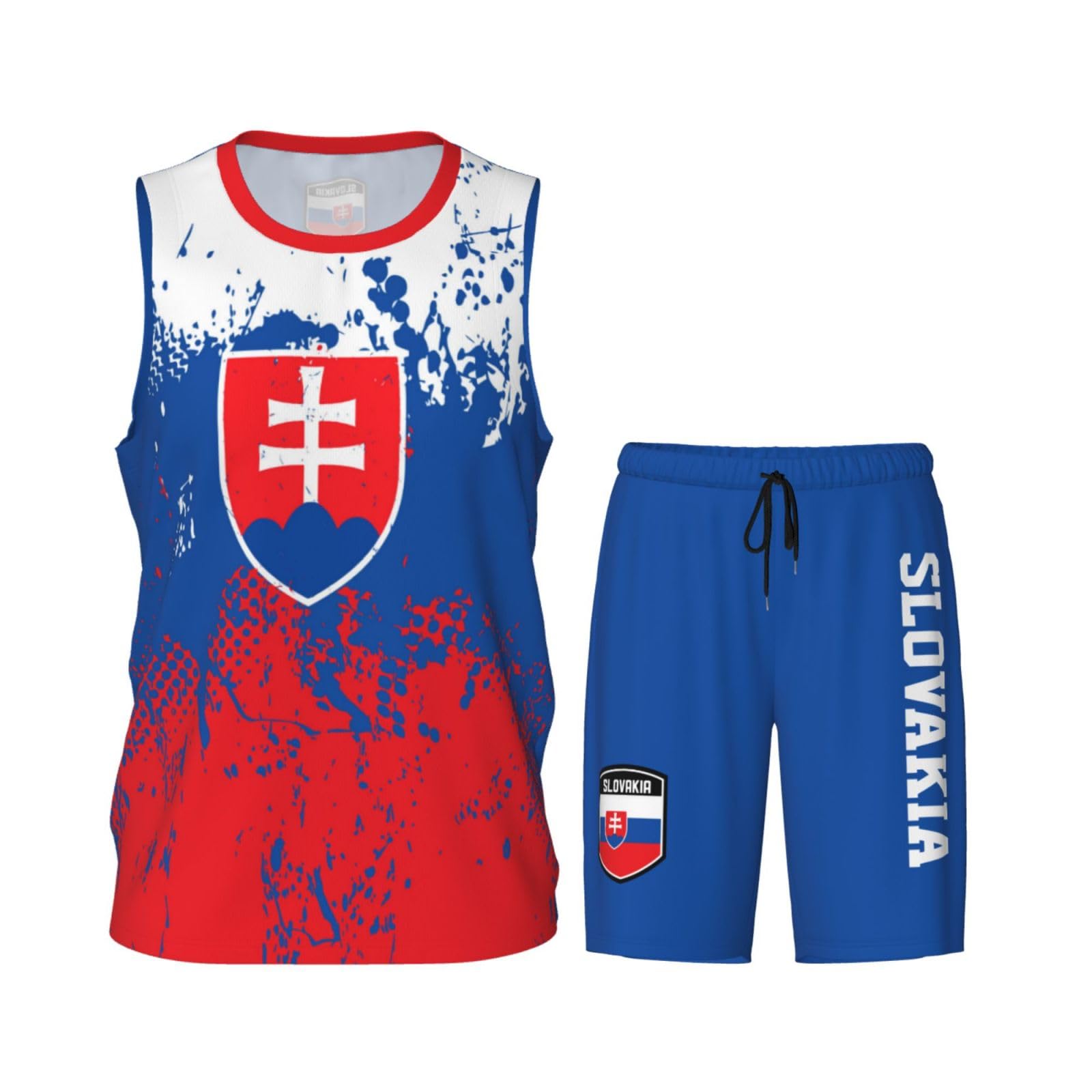 Slovakia Flag Grain (2) Basketball Jersey Uniform Suit for Men Adults Training Athletic Set