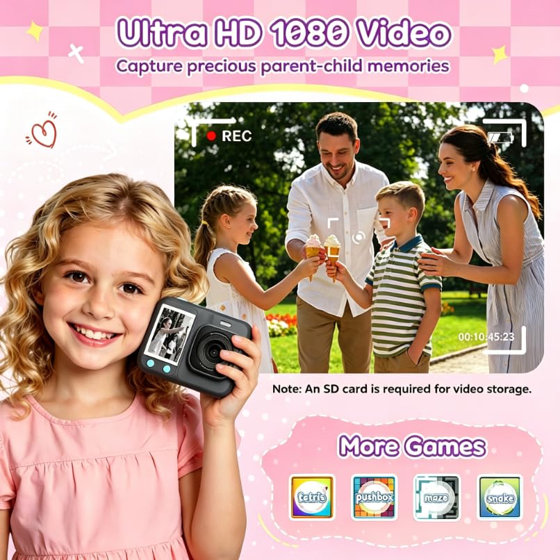 ETIKEZ Kids Camera Instant Print, 1080P with 32GB Card, Black - image 4