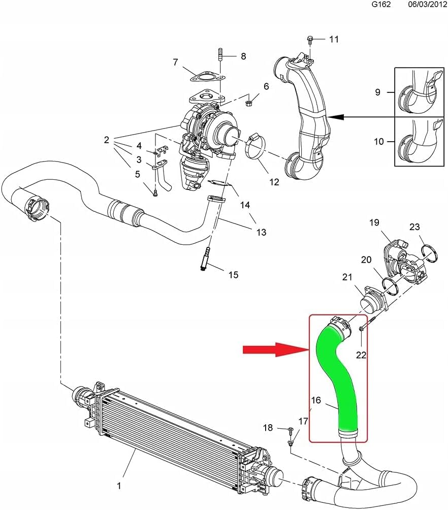 Kevlar Nero Tubo Intercooler Turbo Compatibile Trax 1.7 TD Opel Mokka X 1.7 CDTI 95194143 835134