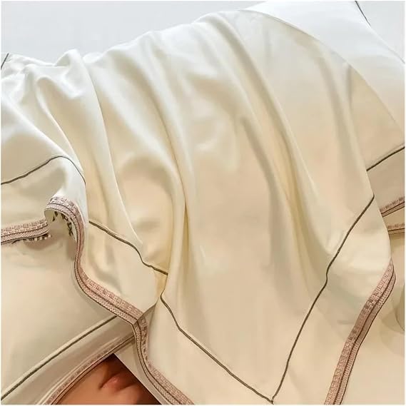 ADovz Summer High-End Lanjing Tencel Bed Four-Piece Pure Cotton 100 Cotton High-Grade Bed Sheet Quilt Cover Fitted Sheet Bedding,Bed Sheets, King, FH-762
