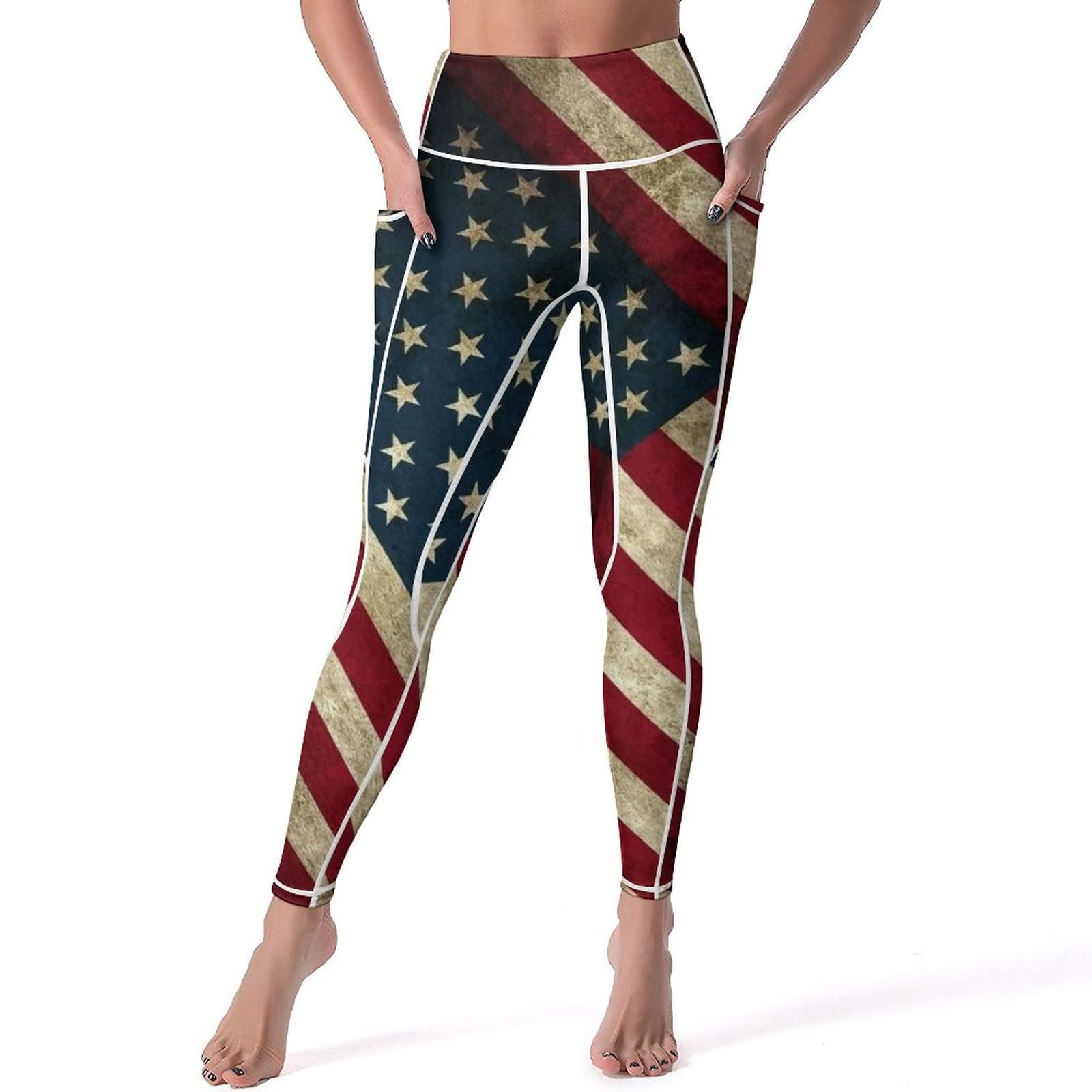 Bagea-Ka American Flag USA Pattern High Waisted Leggings for Women Yoga Pants with Pocket Workout Sports Athletic