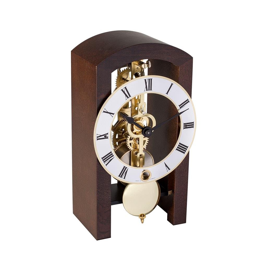 Hermle23015-030721 Modern Skeleton Table Clock, Walnut Brown, 18 cm x 9 cm x 11 cm