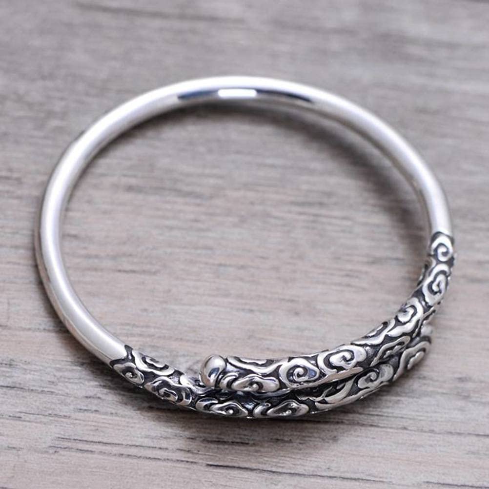 Bracciale Retrò Bracciale Rigido in Argento Sterling 990 Bracciale a Cerchio D'Oro con Desiderio Goffrato RetròNero