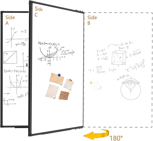 Miniatura 2 de Pizarra blanca grande para pared, pizarra magnética de borrado en seco, plegable de 96 x 48 pulgadas, marco de aluminio negro, con 3 bandejas de