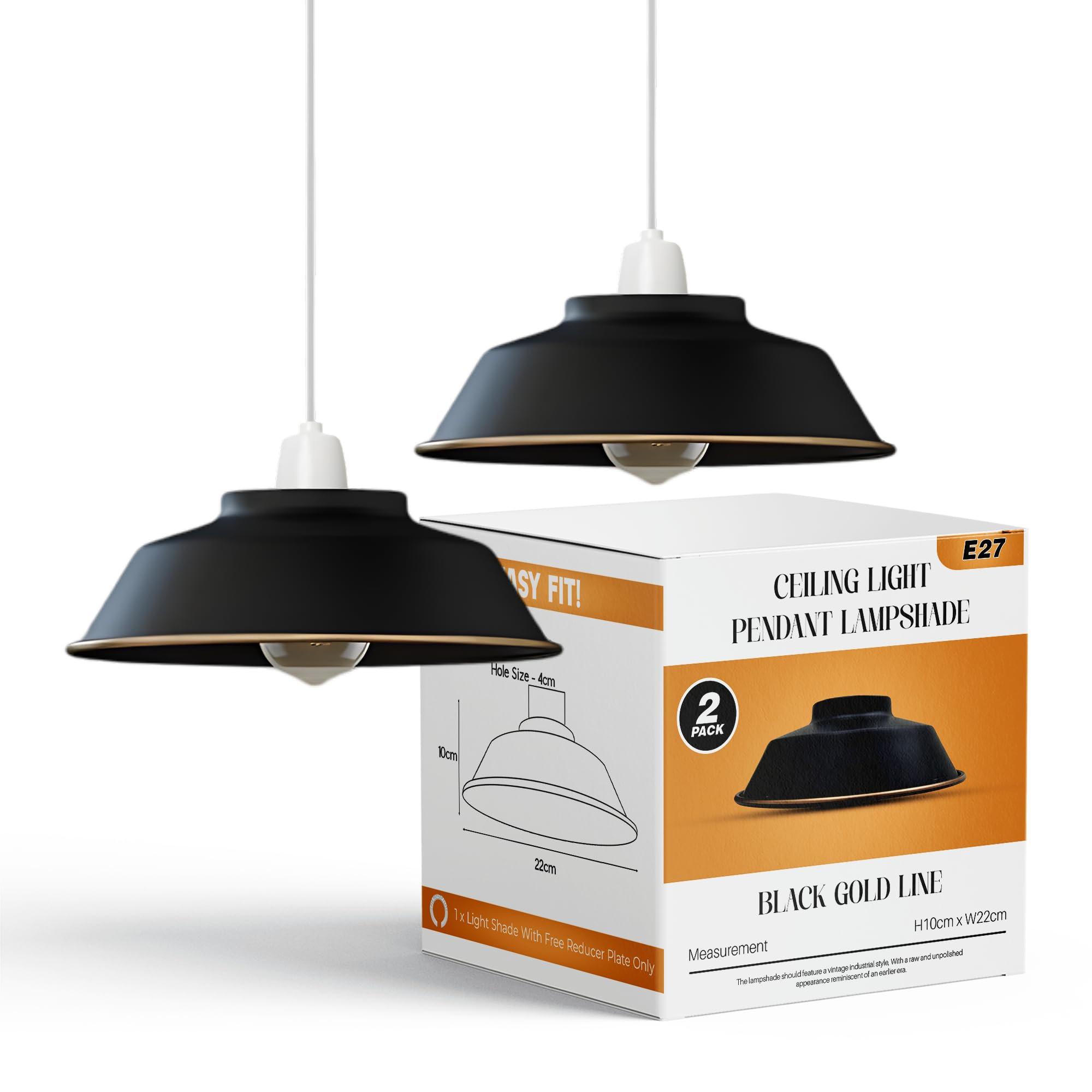 Metal Ceiling Lamp Shade 22cm Easy Fit Light Pendant Black Gold Line Modern Ceiling Lighting Shade for Bedroom, Hallway, Office,Restaurant Industrial Light Shade Hanging Pendant
