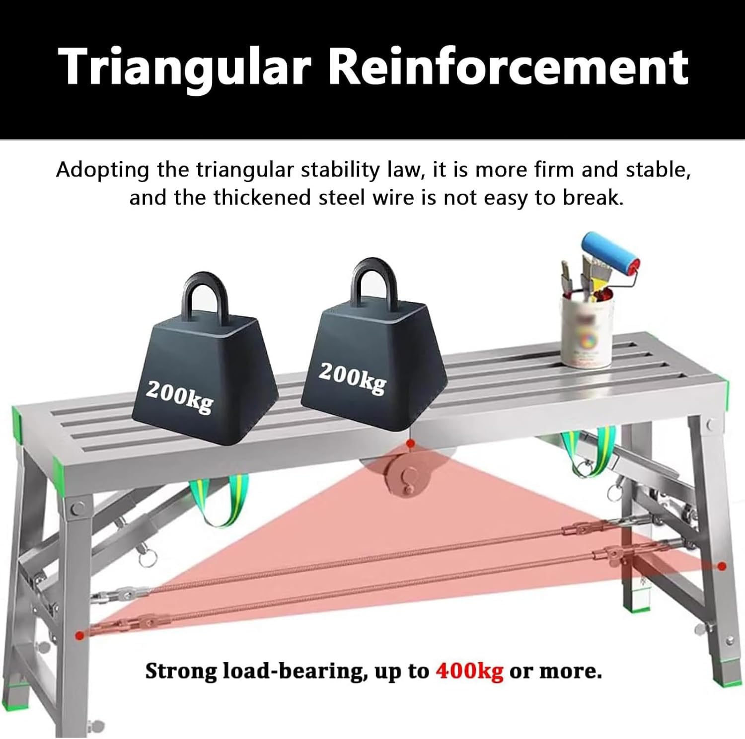 Andamio portátil de Alta Resistencia con Plataforma y Escalera, Capacidad de 500 kg (1120 lbs). Ideal para poda de Jardines y Limpieza de autocaravanas. Andamio de Acero de 180 x 30 cm.