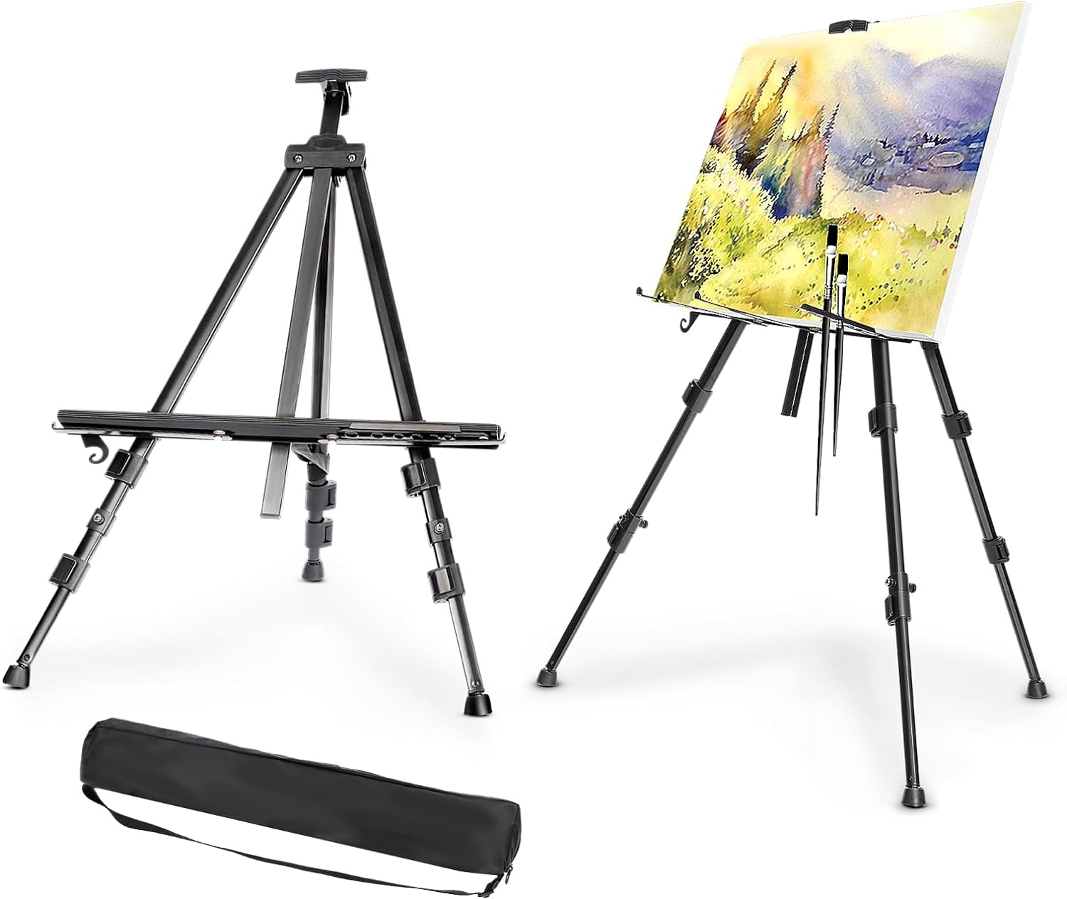 Trintion Table Easel Box Art Supplies Easel Box Wooden Adjustable Foldable Desktop Sketch Portable Art Painting Storage Box (Metal Easel Stand)