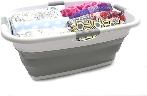 SAMMART Cesta de lavandería plegable de 49L con 4 asas, contenedor de almacenamiento plegable, contenedor de lavado portátil, ahorro de espacio,