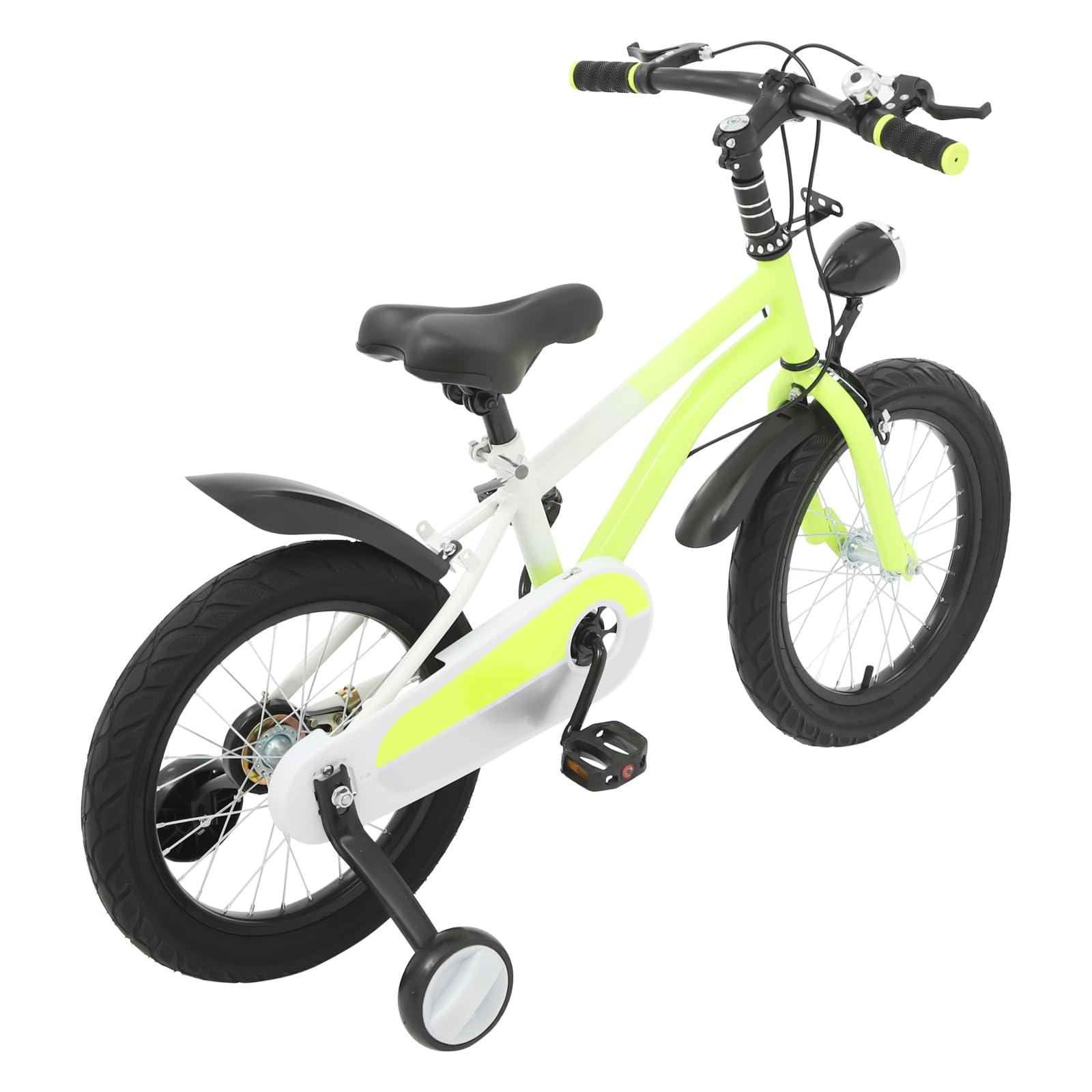 Pinuox 16 Zoll Kinderfahrrad mit Stützrädern, LED-Licht & Schutzblech – Höhenverstellbar für Mädchen und Jungen von 4 bis 8 Jahren, Gelb Sport & Freizeit