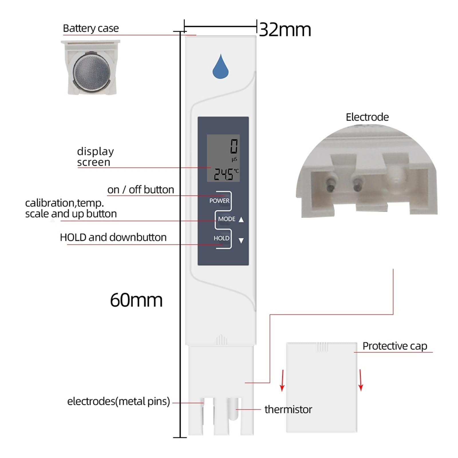 Medidor Digital EC 2 En 1 EC Temperatura Calidad del Agua con Calibración Automática Probador De Conductividad Eléctrica MedicióN Precisa