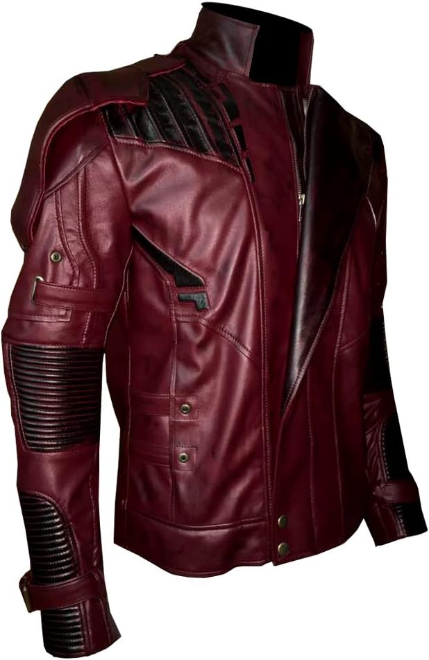 Men's Guardians of The Galaxy Vol. 2 Star Lord Chris Pratt Real Leather Jacket (L, Maroon)