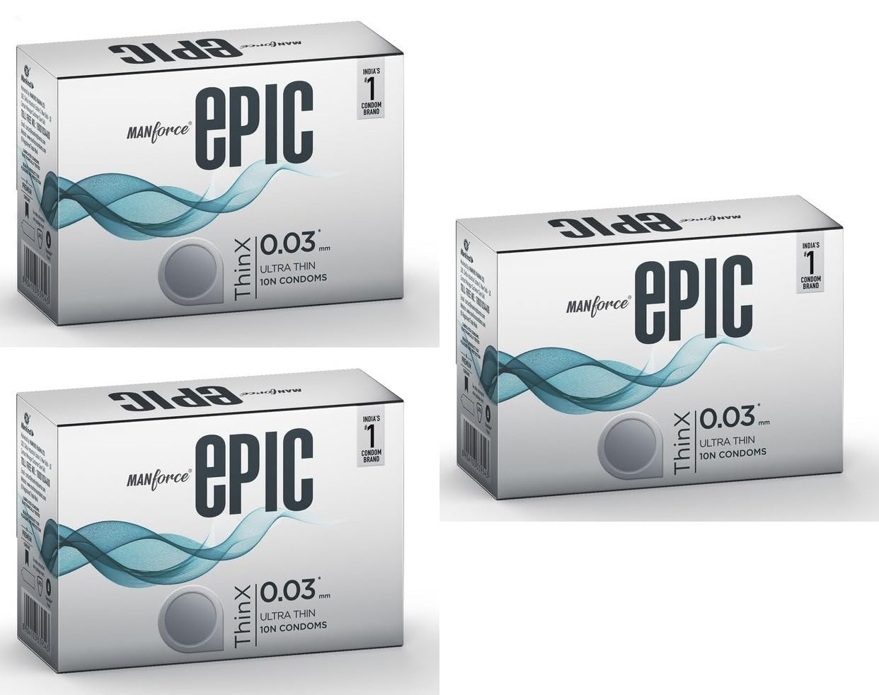 Epic ThinX Ultra Thin Condoms for Men - 10 Count| 0.03mm| Vegan| No Harsh Chemicals| With Disposable Pouch| Easy Peel Pack x Pack of 3