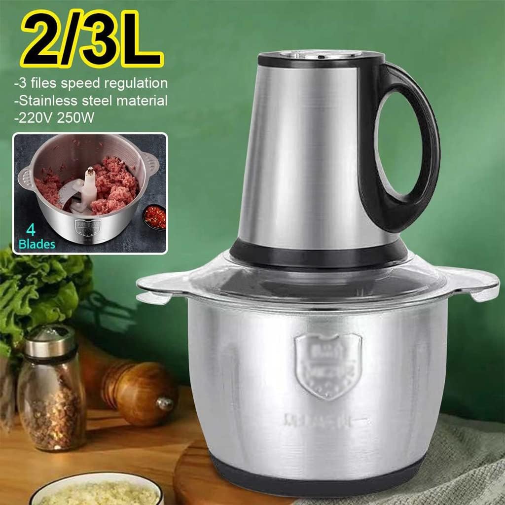 3 Speeds 2L 3L Electric Chopper Meat Grinder Stainless Steel Mincer Food Processor Kitchen Slicer Egg Beater(2L)