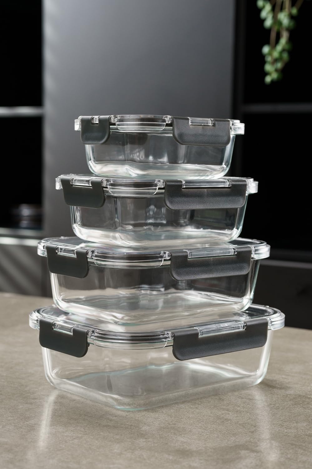 Zyliss E981067 Lot de 4 boîtes de conservation en verre incassable avec couvercle hermétique, passent au micro-ondes, sans BPA, passent au congélateur, au réfrigérateur