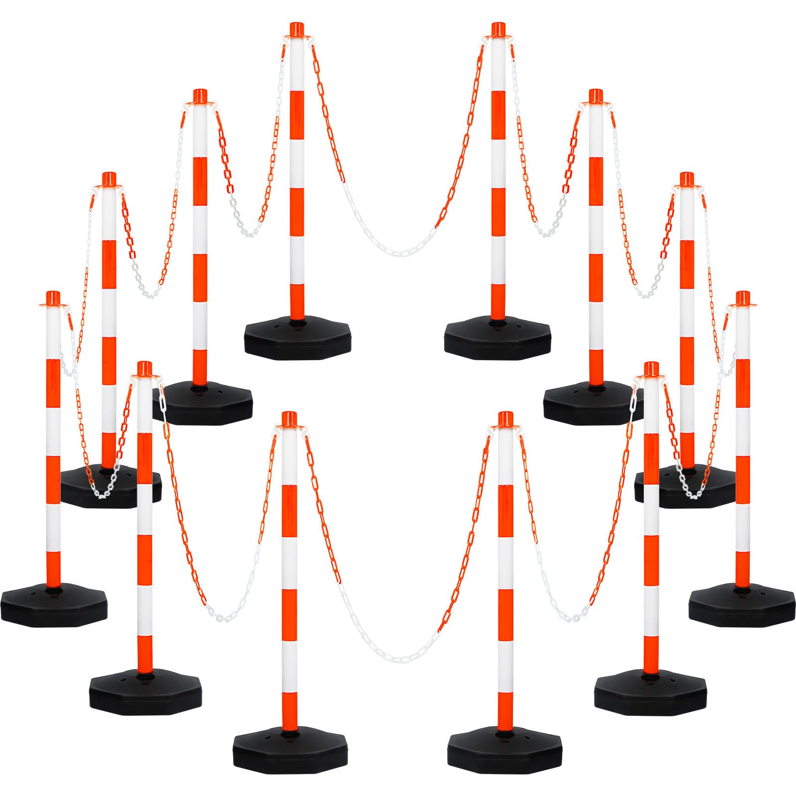 Amylove 12 Packs Traffic Delineator Post Cone with Base, Traffic Cones Safety Cones Caution Cones Plastic Stanchion Chain Safety Barriers with 6.6 Feet Link Chain and S Hooks for Parking Lot (Orange)
