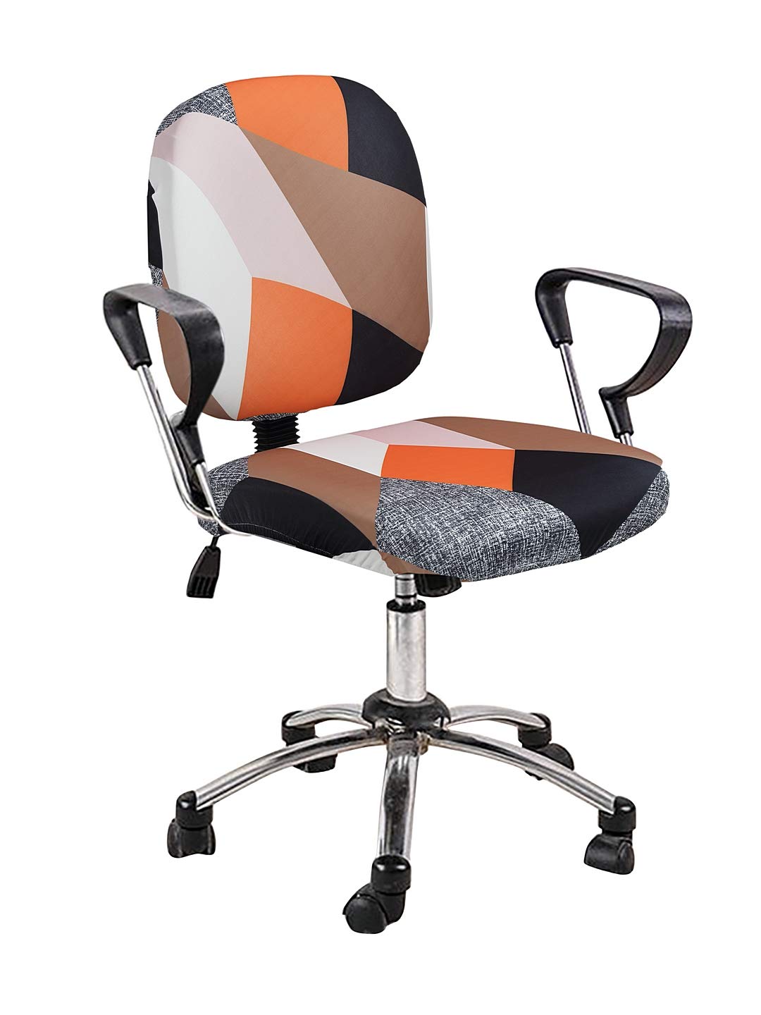 Cortina Office Chair Slip Covers | Stretchable Polyester Elastic Spandex Fabric | Corporate Rotating Chair Cover | Removable Chair Case | Machine Wash | Geometry Print – Orange | Chair Cover Set of 1-image-14