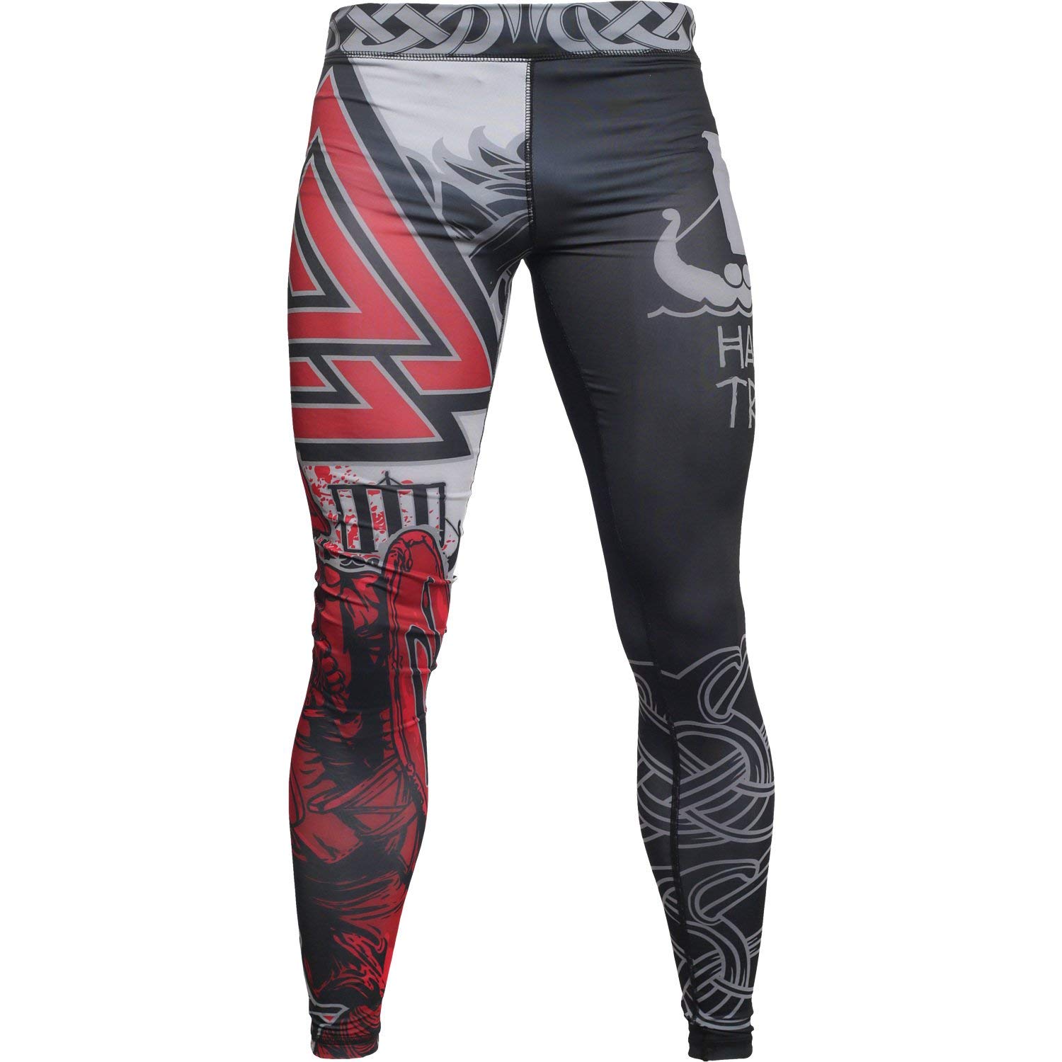 Hardcore Training Men's Compression Pants Spodnie Kompresyjne Leginsy Mężczyźni Bokx Running Muay Thai MMA No Gi BJJ Grappling (DE/NL/SE/PL, Alfa, M, Regularny, Regularny, szaro-czerwony)