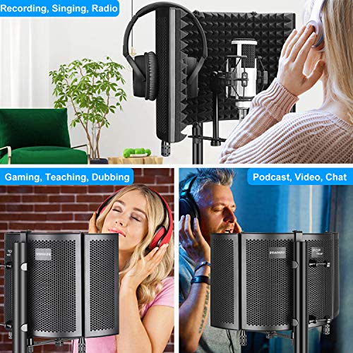 Aokeo Studio Recording Microphone Isolation screen, Pop filter. Suitable for Blue Yeti and Any Condenser microphones (AO-504 with stand)