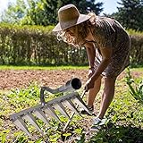 Cymwer Azada de acero profesional, herramienta de deshierbe de jardín, azada de excavación de jardín y rastrillo para plantar alisar y aflojar el suelo, rejilla oscilante para malas hierbas en el