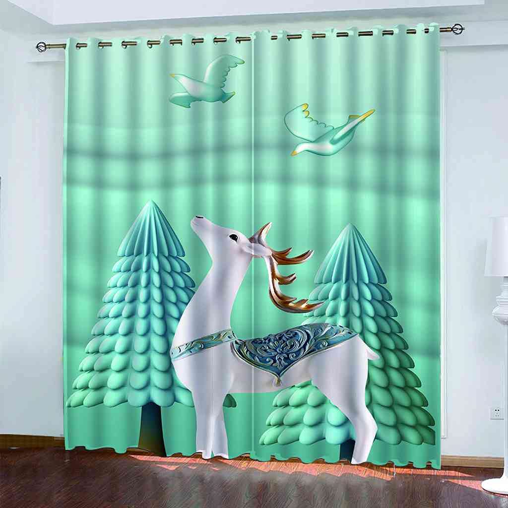 Rideau occultant isolant thermique contre la lumière et le bruit motif wapiti blanc 3D