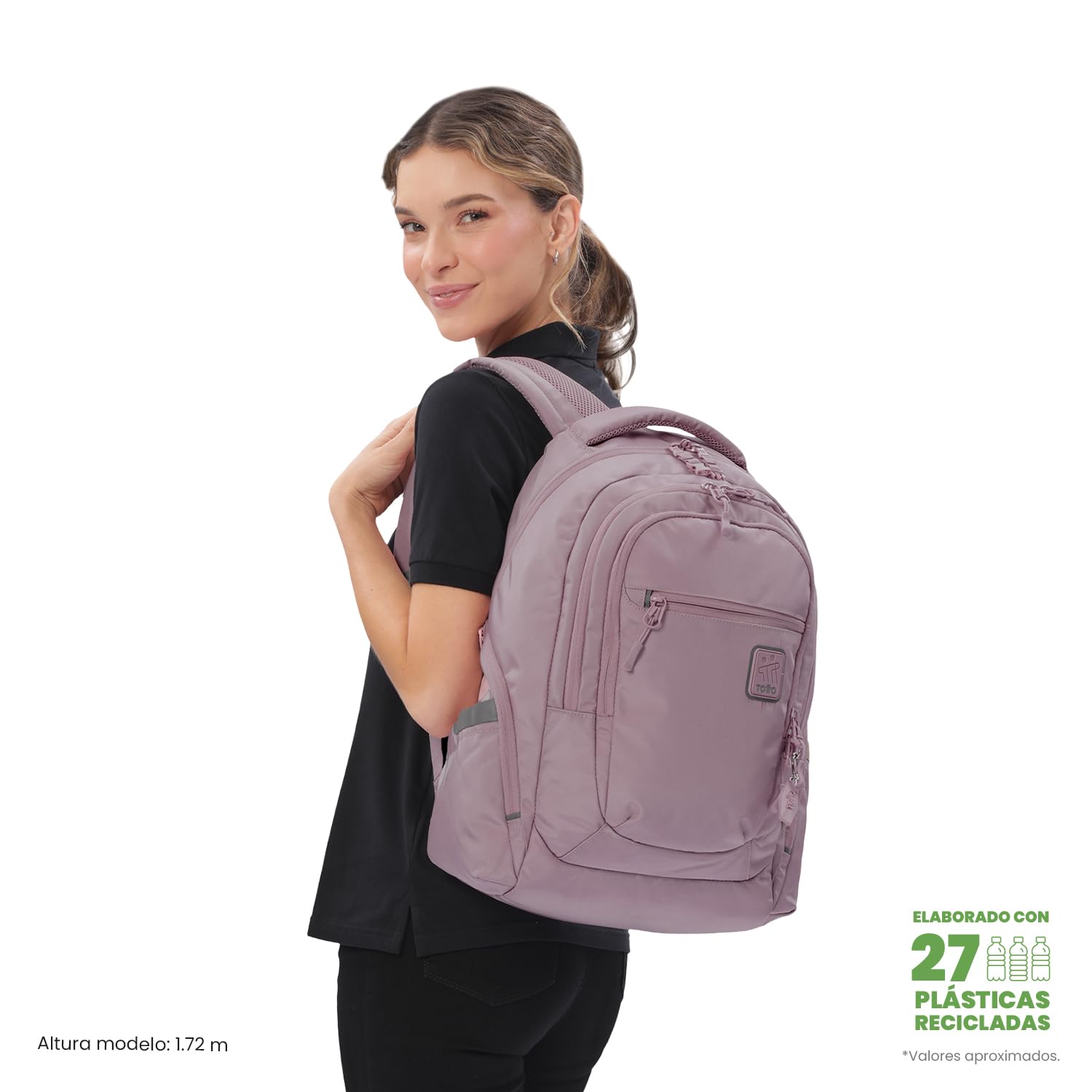 TOTTO - Mochila para Ordenador Portátil 13 Pulgadas, Modelo Eufrates 2.0, Compartimento Tablet 10", Cremallera con Argollas para Candado, Bolsillos Botella, Espaldar Ergonómico, Color Zephyr